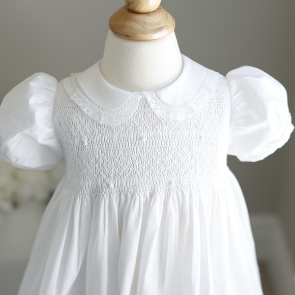 Girls Lacey Smocked Dress White Heirloom Feltman Brothers Flower Girl NWT - Picture 4 of 10